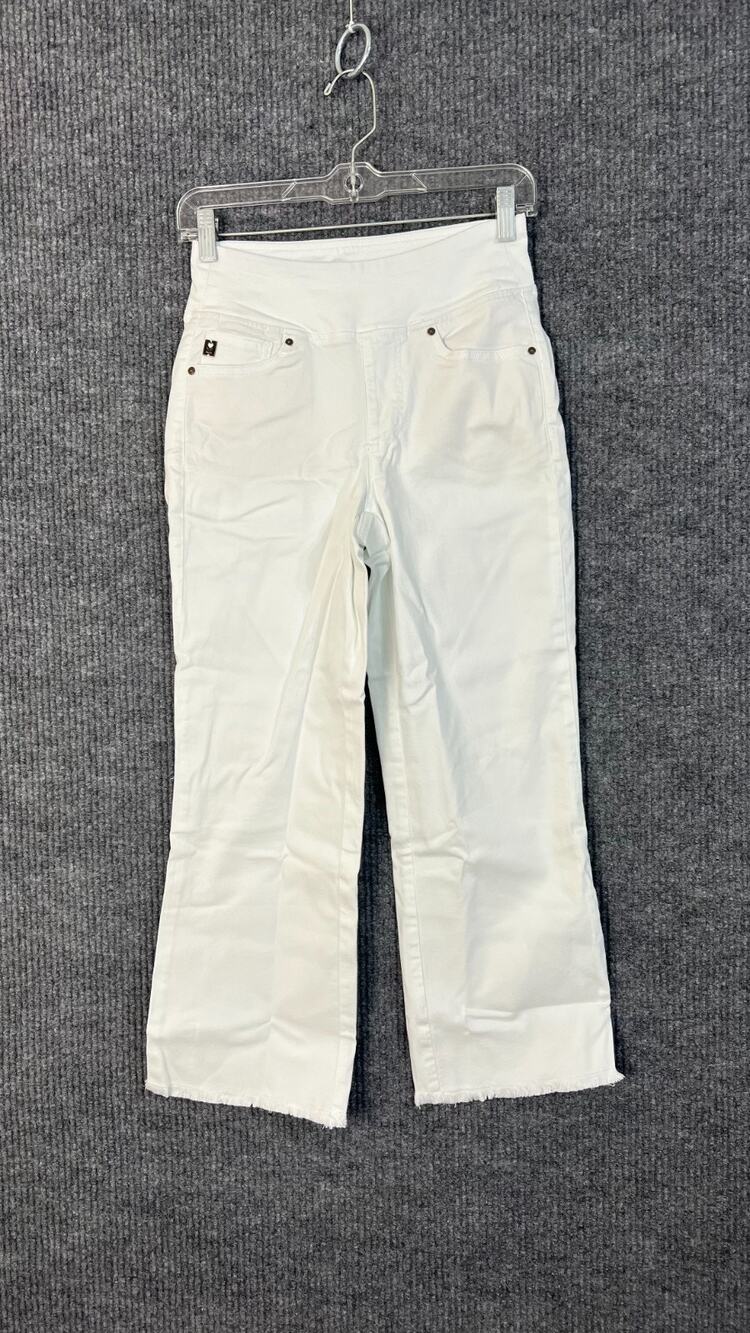 Belle Kim Gravel Jeans Womens 0 White Mariner Crop Triple Luxe Twill Pull On
